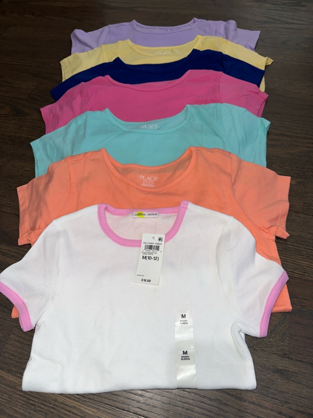 6 The Childrens Place Girls' Short Sleeve T-Shirts Sz L 10/12 +1 White Tee